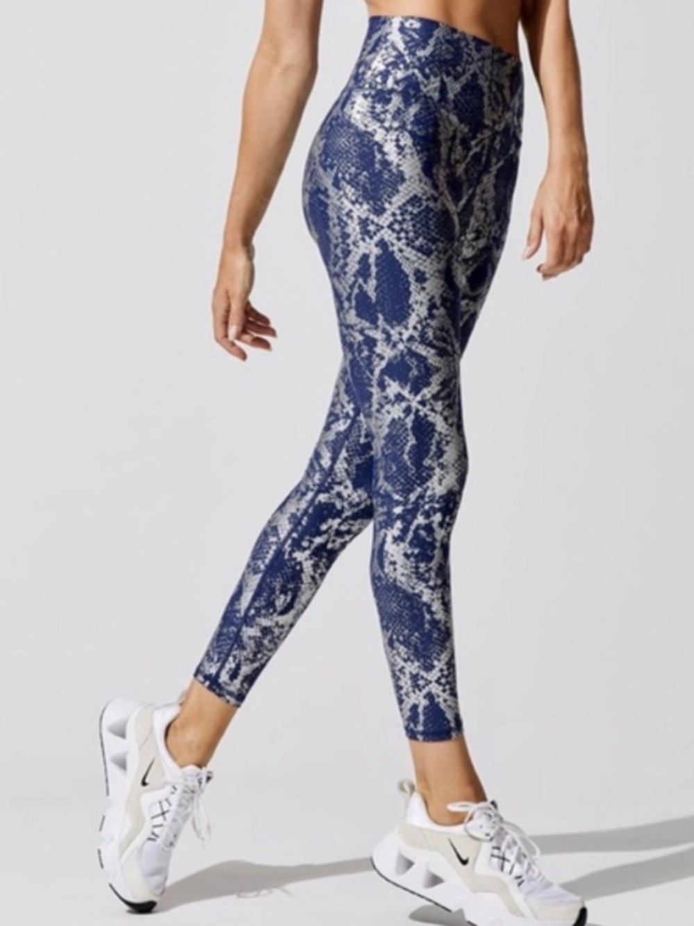 Carbon38 Metallic Snake Print Leggings Blue Silver Size Small
